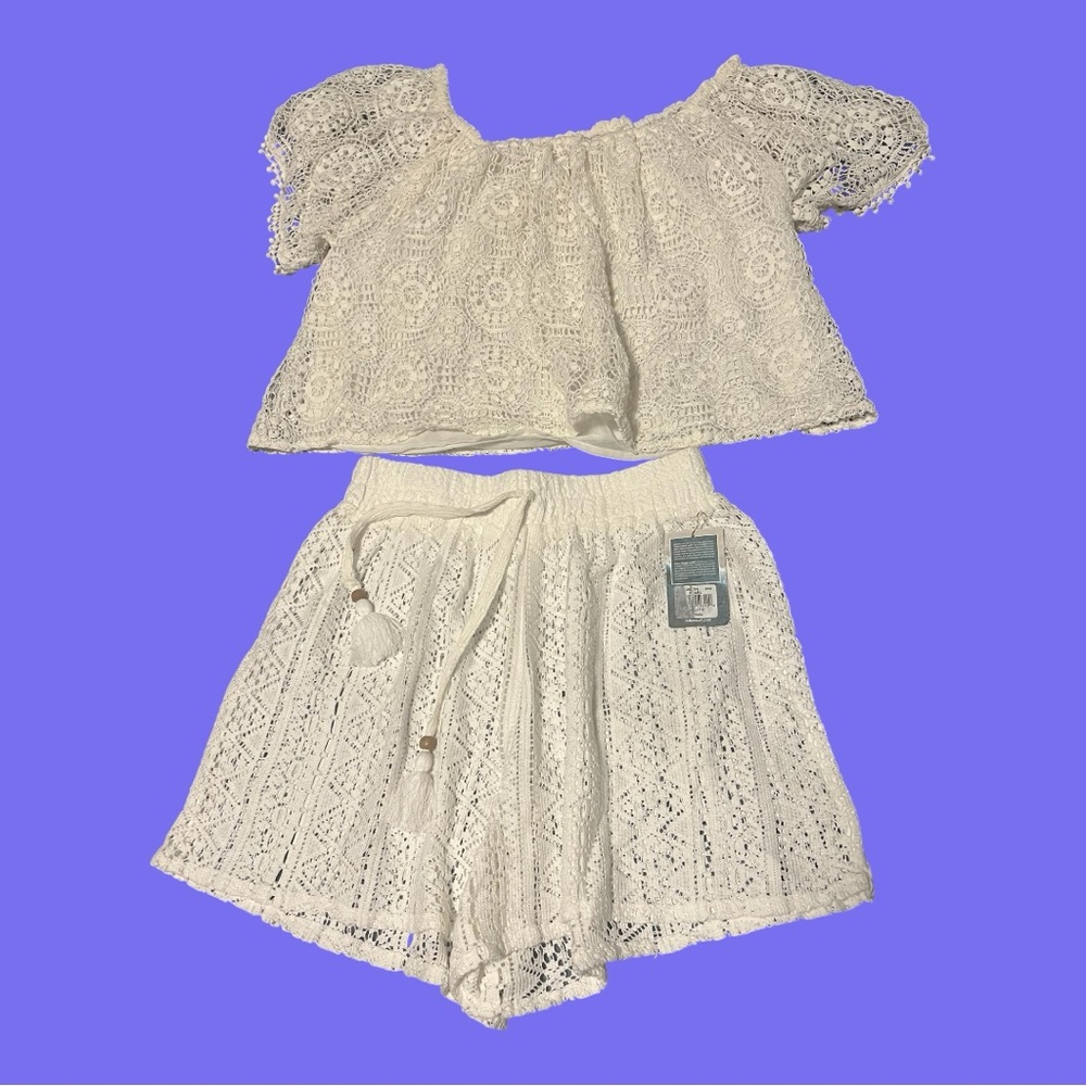 Boho Short Set Eidon Hollister Women’s Size Small White Crochet Lace BRAND NEW